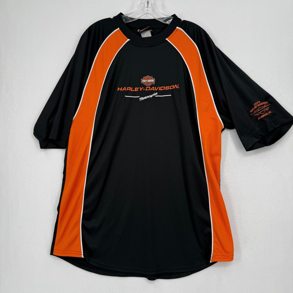 Harley-Davidson Y2K Performance Shirt Mens XL Black‎ Orange Jersey Embroidered